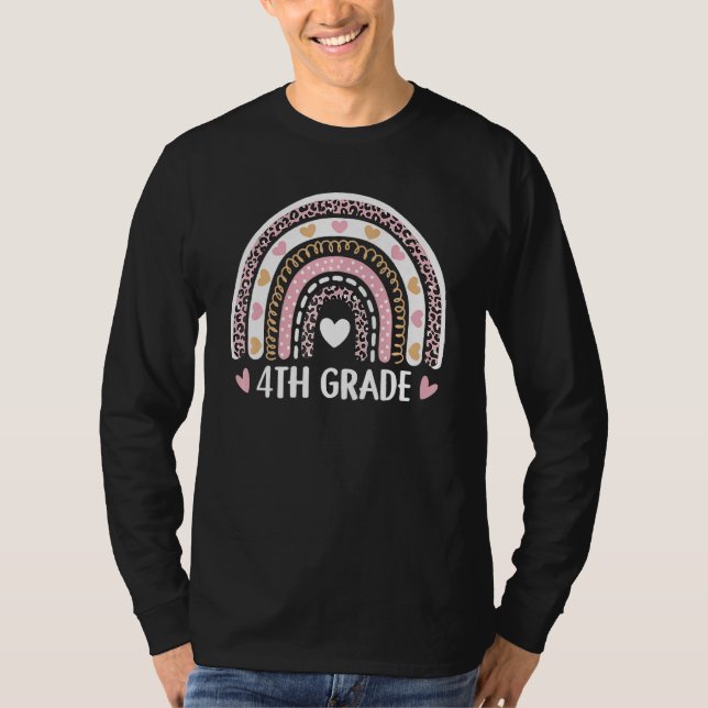 Leopard Rainbow 4th Grade Teacher Funny Back To Sc T-Shirt (Vorderseite)