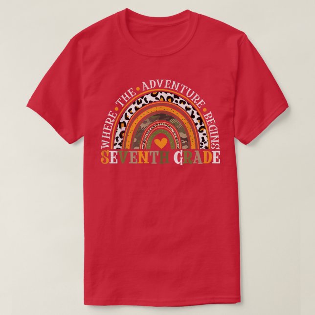 Leopard Rainbow 7th Grade Where The Adventure Begi T-Shirt (Design vorne)