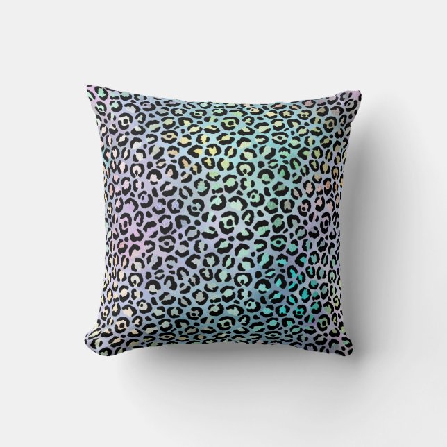 *~* Leopard Rainbow Animal Print Black Spots Kissen (Vorderseite)