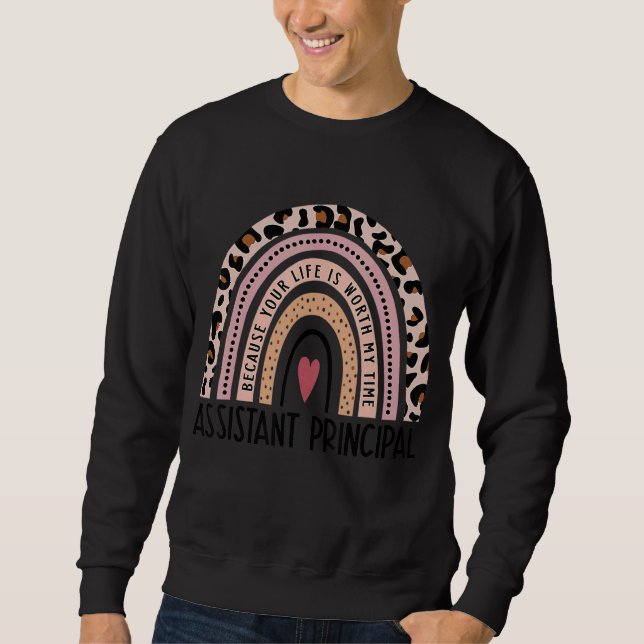 Leopard Rainbow Assistentin Hauptlehrerin Zurück T Sweatshirt (Vorderseite)