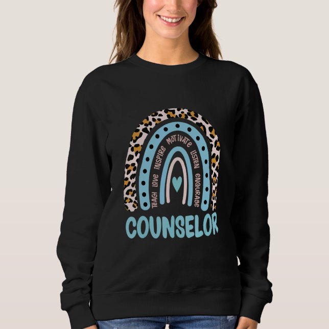 Leopard Rainbow Back To School Rainbow Counselor L Sweatshirt (Vorderseite)