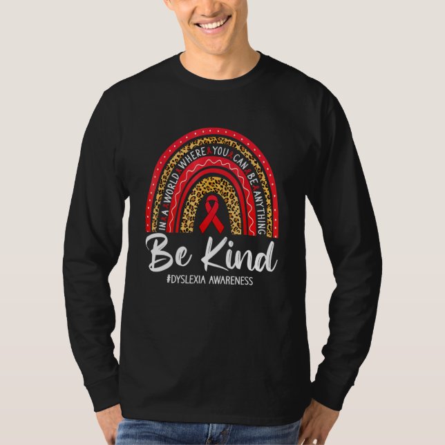 Leopard Rainbow Be Kind Red Ribbon Dyslexia Awaren T-Shirt (Vorderseite)