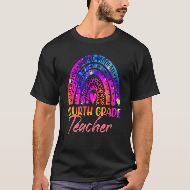 Leopard-Rainbow-Gefärbte Krawatte der 4. Klasse T-Shirt (Vorderseite)