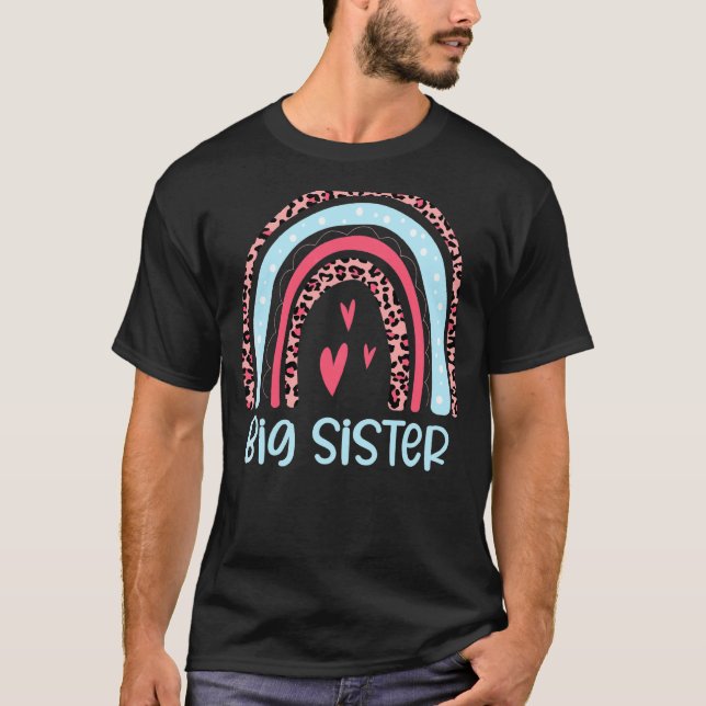 Leopard Rainbow Große Schwester Ankündigung Kinder T-Shirt (Vorderseite)