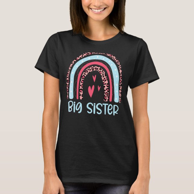 Leopard Rainbow Große Schwester Ankündigung Kinder T-Shirt (Vorderseite)