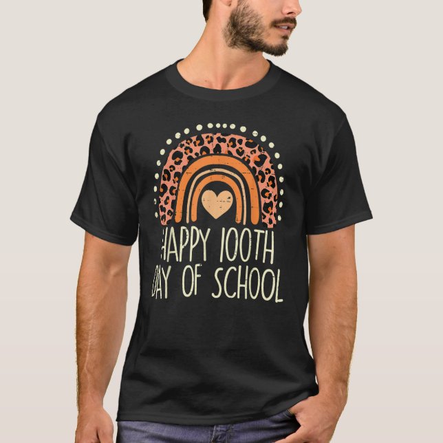 Leopard Rainbow Happy 100th Day School Cute 100 Da T-Shirt (Vorderseite)