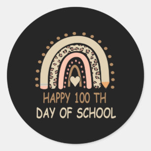 Leopard Rainbow Happy 100th Day School Niedlich 10 Runder Aufkleber