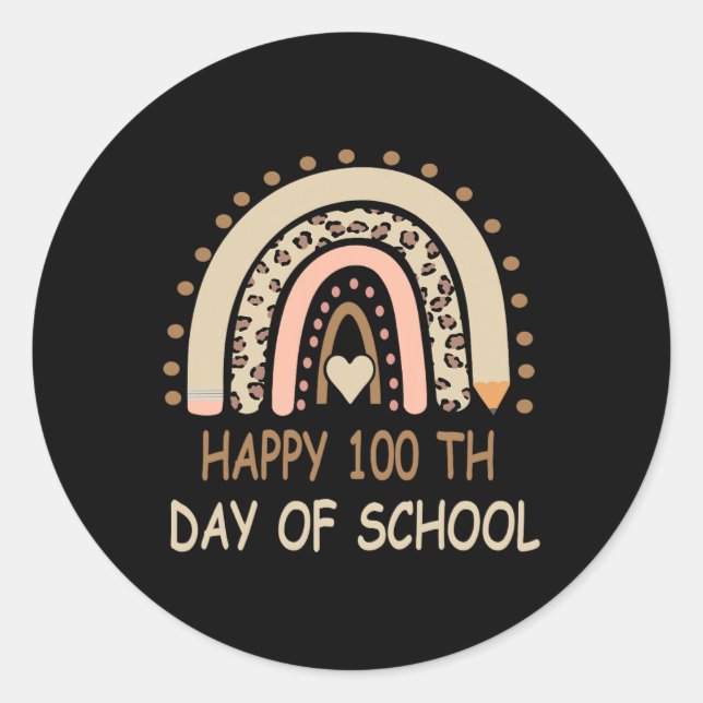 Leopard Rainbow Happy 100th Day School Niedlich 10 Runder Aufkleber (Vorderseite)