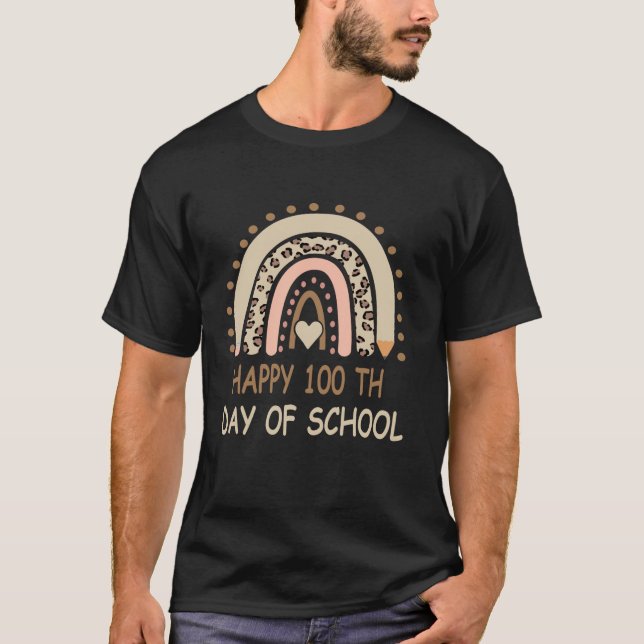 Leopard Rainbow Happy 100th Day School Niedlich 10 T-Shirt (Vorderseite)