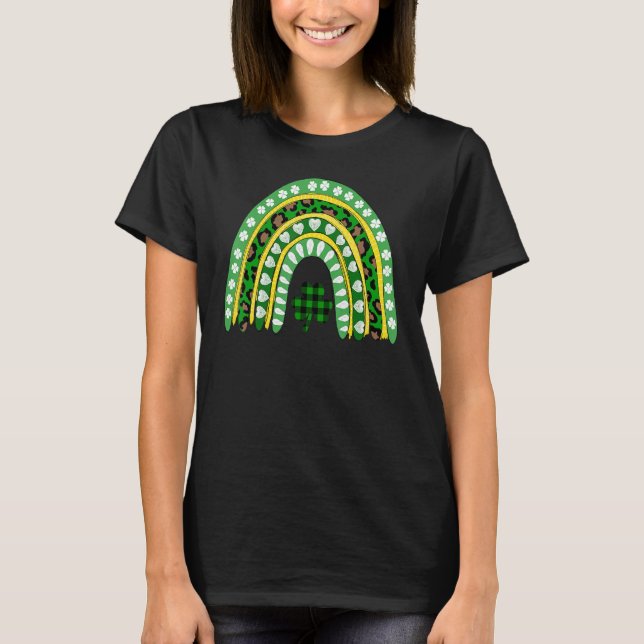 Leopard Rainbow Irish Kleeblatts St Patrick's Day  T-Shirt (Vorderseite)