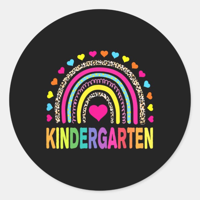 Leopard Rainbow Kindergarten Teacher First Day Of  Runder Aufkleber (Vorderseite)