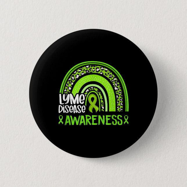 Leopard Rainbow Lime Green Ribbon Lyme Disease Awa Button (Vorderseite)