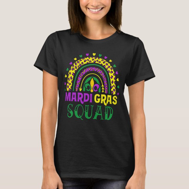 Leopard Rainbow Mardi Gras Squad Party Kostüme T-Shirt (Vorderseite)