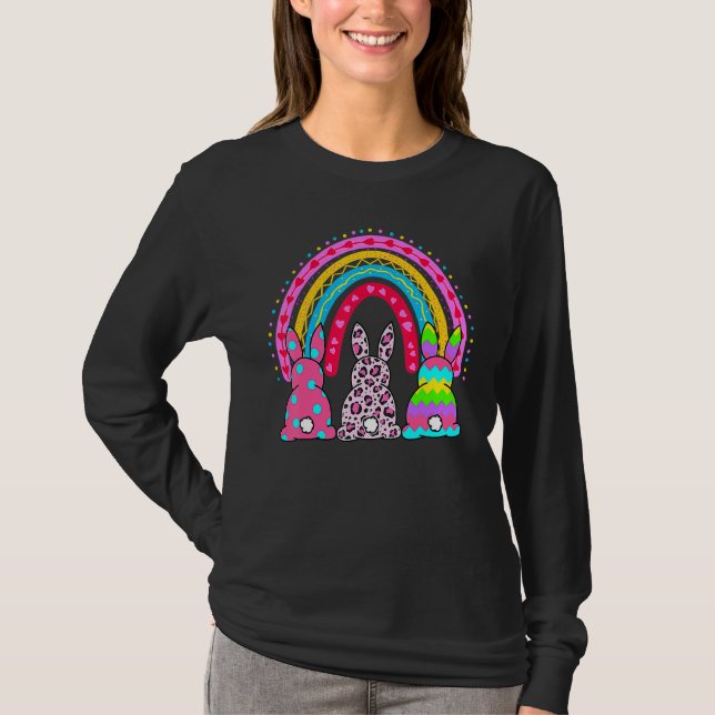 Leopard Rainbow Oaster Bunny Rabbit Trio Niedlich  T-Shirt (Vorderseite)