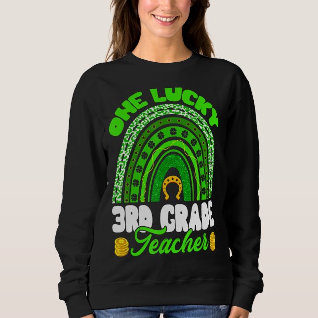 Leopard Rainbow One Lucky 3rd Grade Teacher St Pat Sweatshirt (Vorderseite)