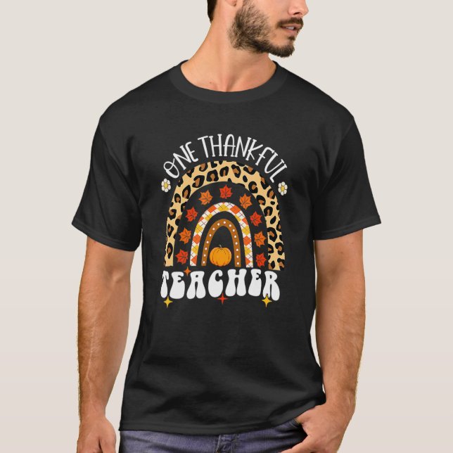 Leopard Rainbow One Thankful Teacher Thanksgiving  T-Shirt (Vorderseite)