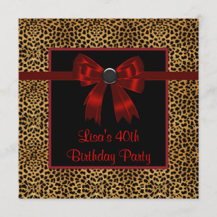 Leopard Red Bow Womans 40. Geburtstag Einladung