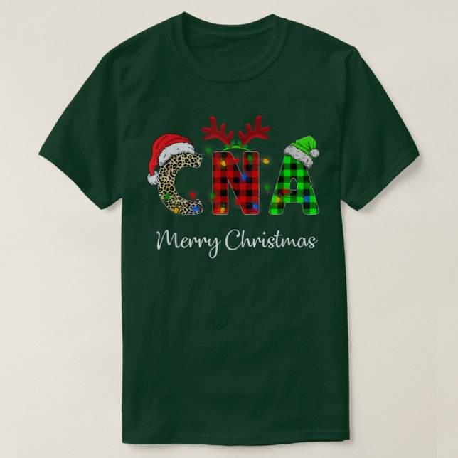 Leopard Red Kariert CNA Krankenpflege Weihnachtsma T-Shirt (Design vorne)