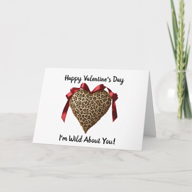Leopard Red Ribbon Valentine's Day Heart Card Karte (Vorderseite)