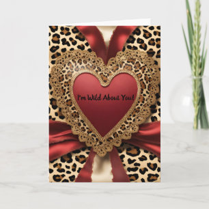 Leopard Red Valentine's Day Heart Card Karte