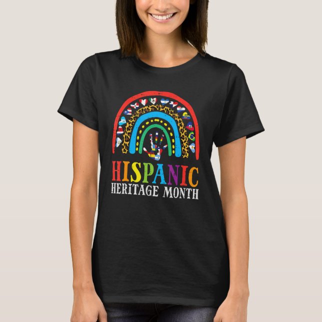 Leopard Regenbogen Fahnen Hispanic Heritage Monte  T-Shirt (Vorderseite)