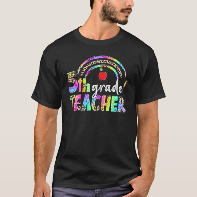 Leopard-Regenbogen Fünfter-Lehrer-Platz zurück T-Shirt (Vorderseite)
