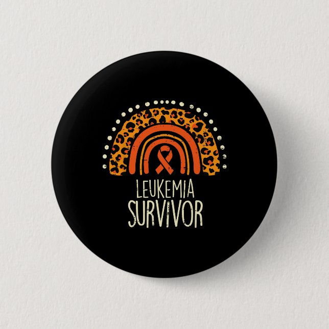 Leopard Regenbogen Orange Ribbon Survivor Leukämie Button (Vorderseite)