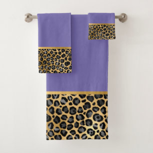 LEOPARD REICHES LILA GOLD BADEZIMMER TOWEL SET
