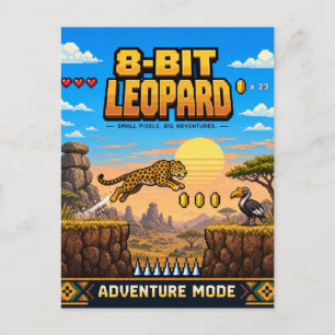 Leopard, Retro-8-Bit-Pixel-Art Postkarte