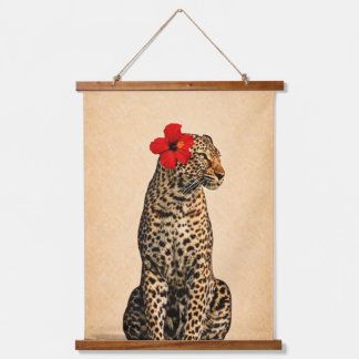 Leopard Retro Druck – Minimalistisches Vintage-Tie Wandteppich Mit Holzrahmen