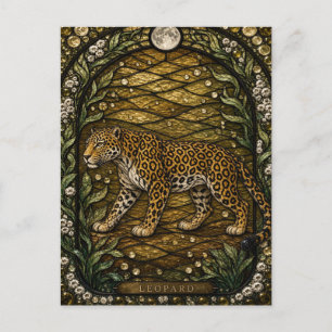 Leopard Rock Dickicht Illumina Buntglas Postkarte