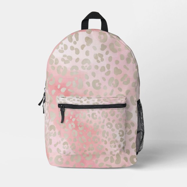 Leopard rosa bedruckter rucksack (Vorderseite)