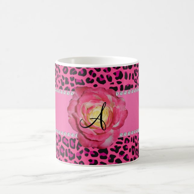 Leopard-Rosa-Rose des Monogramms rosa Tasse (Mittel)