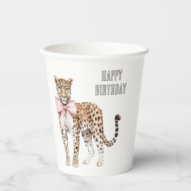 Leopard Rosa Schleifen Geburtstag Pappbecher (Vorderseite)