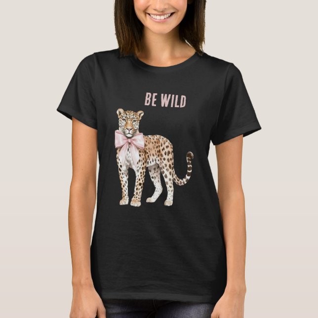 Leopard-Rosafarbenes Schleifchen T-Shirt (Vorderseite)