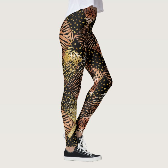 Leopard Rose Gold Kupfer Schwarz Tierdruck chic Leggings (Rechts)