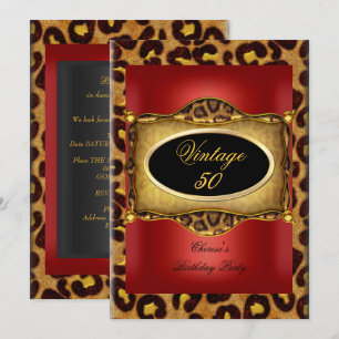 Leopard Rot Gold Schwarz Geburtstag Elegant Vintag Einladung