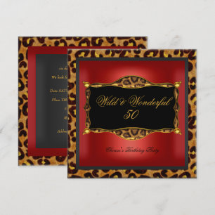 Leopard Rot Gold Schwarz Geburtstagsfeier Wild 50 Einladung