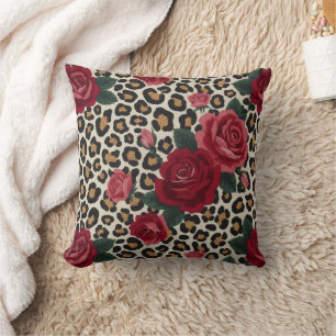 Leopard-Rot-Rosen-Muster Kissen