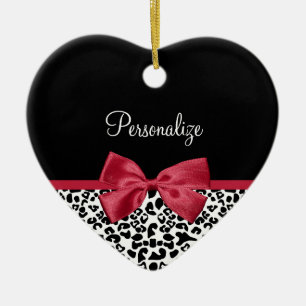 Leopard-Roter-Schleifen-Name Keramik Ornament