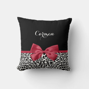 Leopard Roter Schleifen Name Kissen