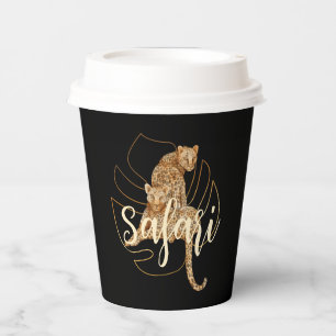 Leopard Safari-Tassen aus schwarzem Papier Pappbecher
