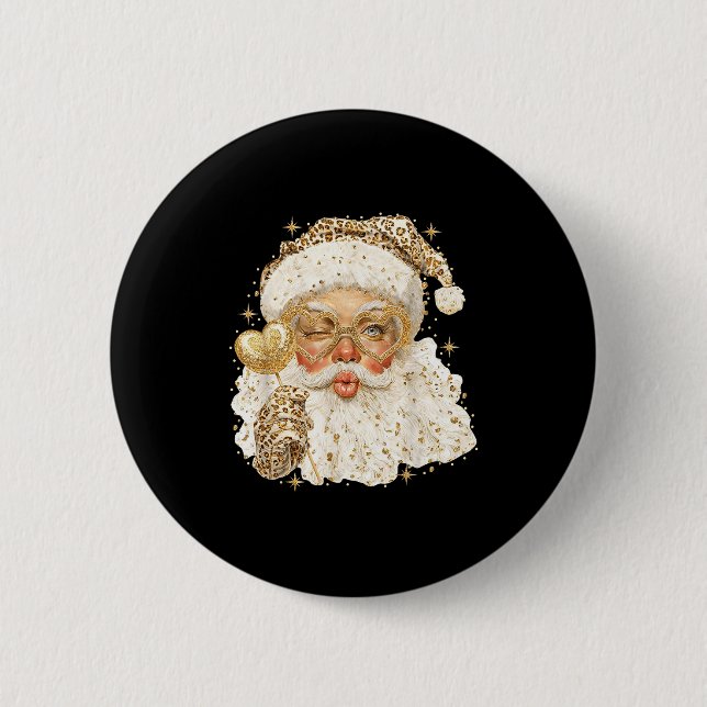 Leopard Santa Christmas Funny Gift For Women, Girl Button (Vorderseite)