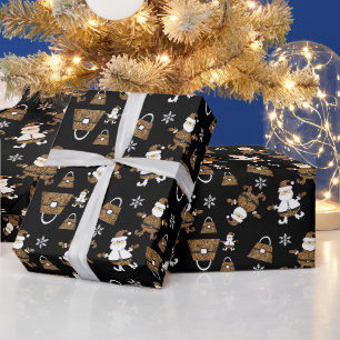 Leopard Santa Taschenmuster auf Schwarz Geschenkpapier