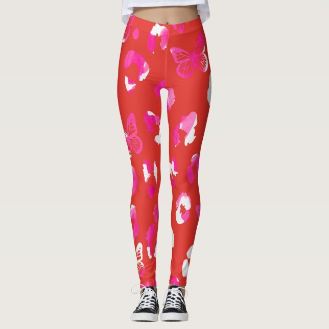 Leopard-Schmetterling-Orange Leggings (Vorderseite)