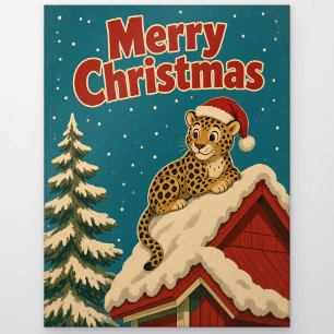 Leopard Schnee Dach Tier Weihnachten Postkarte