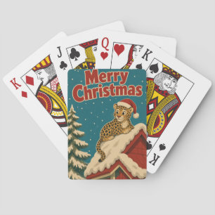 Leopard Schnee Dach Tier Weihnachten Spielkarten