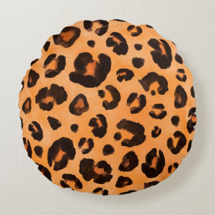 Leopard, schwarz gelb, orange braun, nahtloser Bac Rundes Kissen