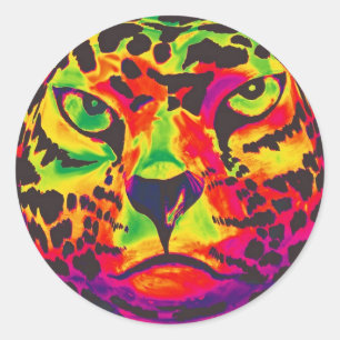 Leopard - Schwarz-Rückseite, Regenbogen-Art Runder Aufkleber