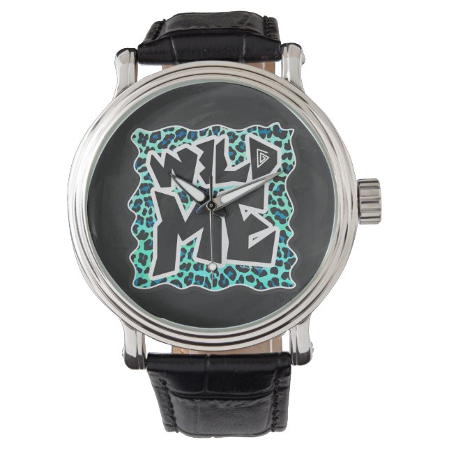 Leopard Schwarz und Aquamarin Armbanduhr (Vorderseite)